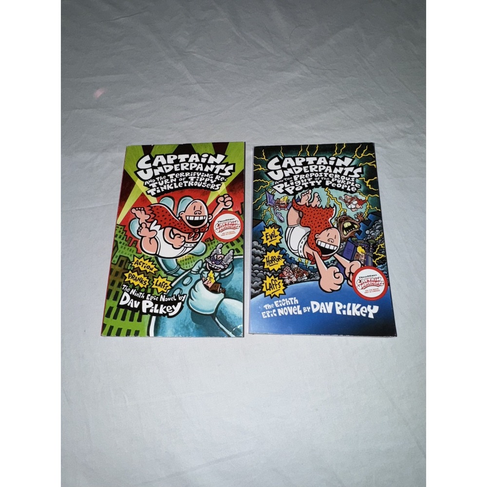 Lot 2 Captain Underpants Dav Pilkey Books Purple Potty People Tinkletrousers
